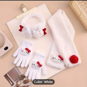 New Girls Hello Kitty Winter Scarf, Earmuffs, Glove Set